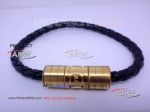 Perfect Replica AAA Black Leather Bracelet Gold Montblanc Bracelet
